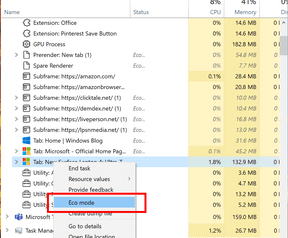 Windows 10 Task Manager eco mode and edge classification