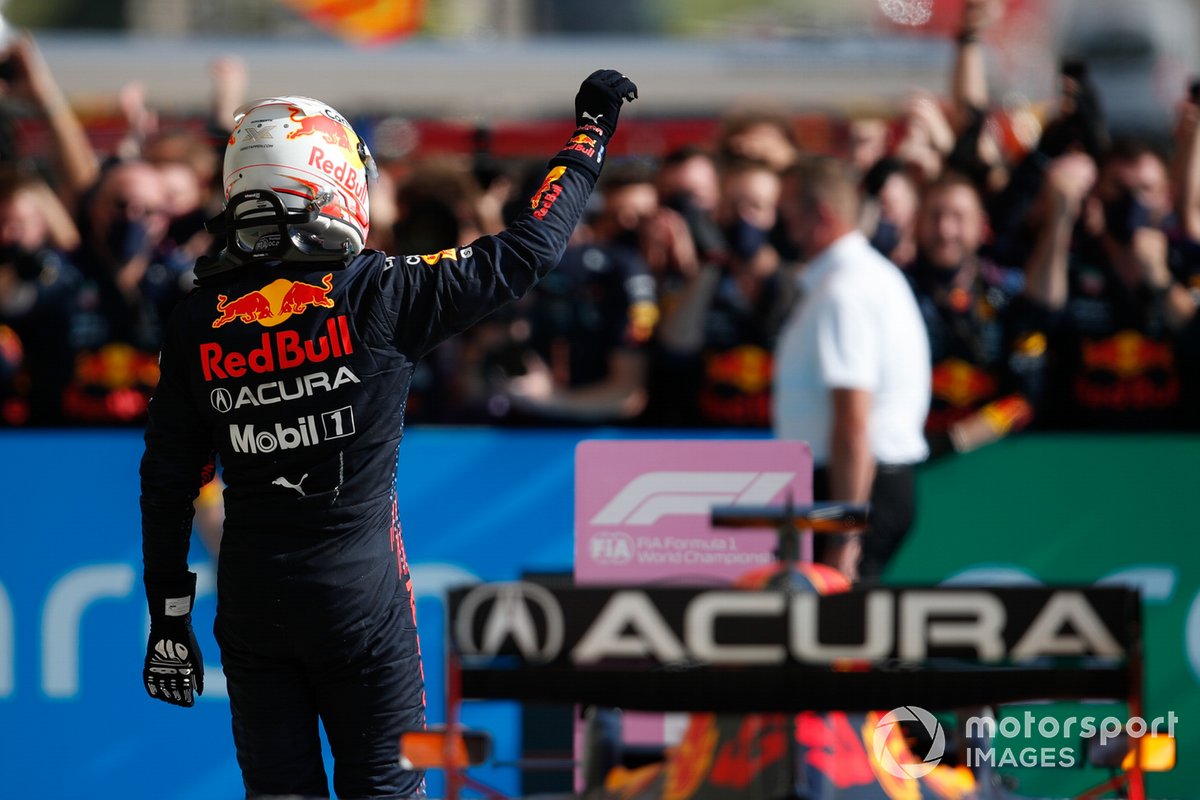 Max Verstappen Celebrates Red Bull Racing 1st Place At Park Firm