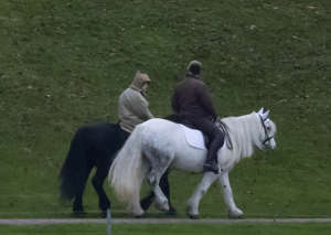 The Queen and her knight Terry Pendry on horseback, February 2020. Photo: BrunoPress