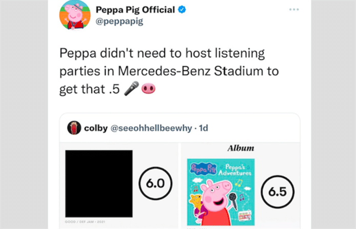 Peppa's grilled tweet to Kanye.