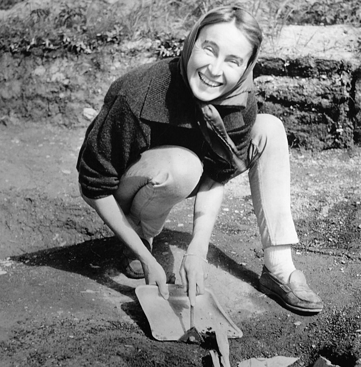 Archaeologist Anne Stein led Ingstad during the excavation of L'anse aux Meadow.  This photo was taken in 1963