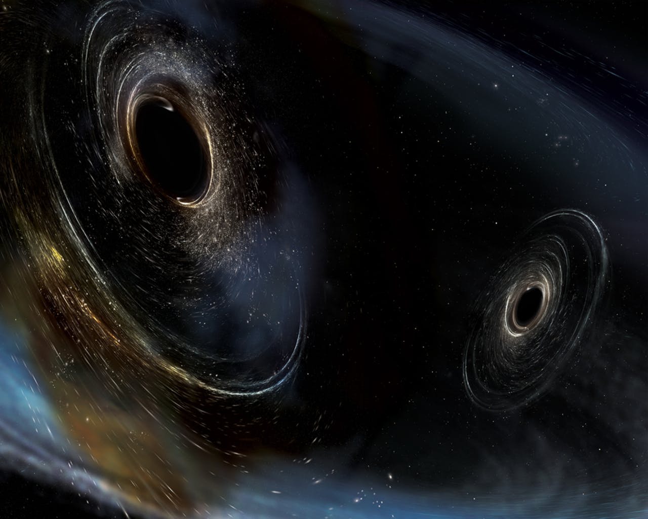 Artist's conception shows two merging black holes similar to those discovered by LIGO