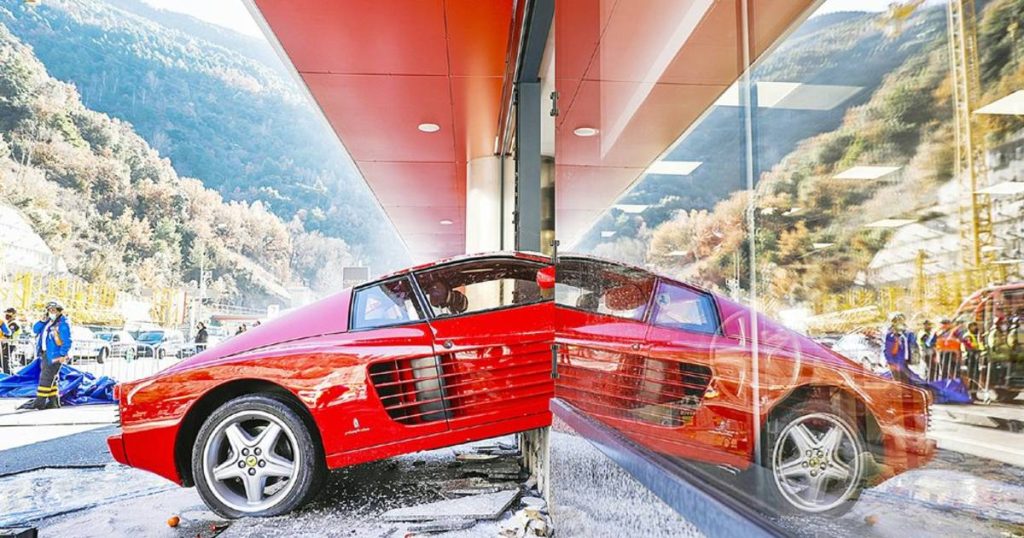 The 82-year-old slips through a shop window in his expensive Ferrari |  the cars