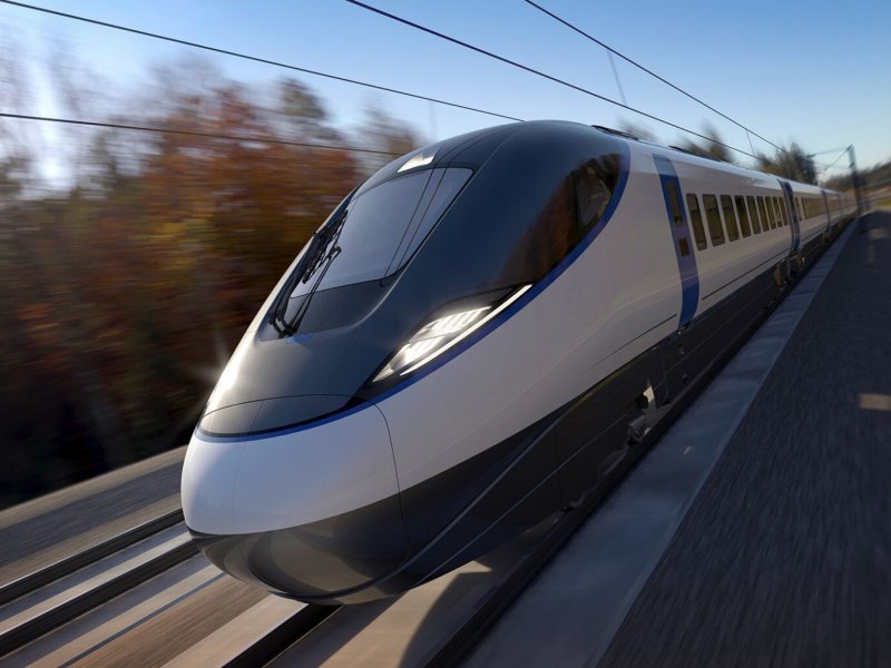 Het concept van de nieuwe HSL-trein die straks met een topsnelheid over de HS2 zal rijden. (Foto: Hitachi-Alstom)