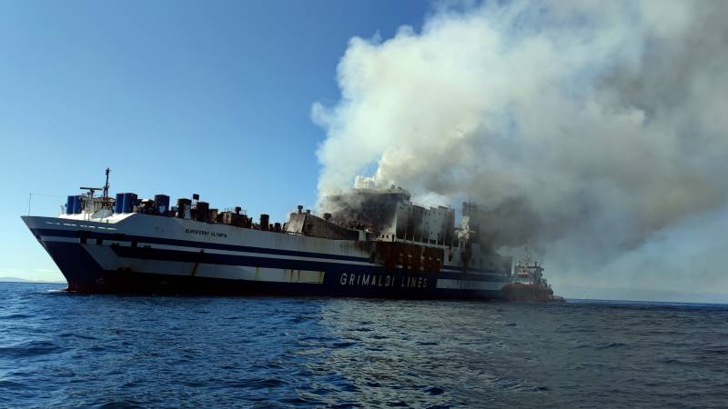 A survivor is found on a ferry near Corfu after a fire broke out