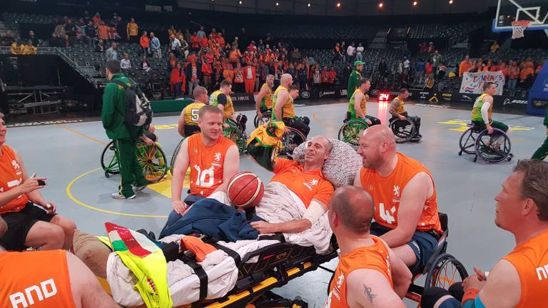 As captain of the wheelchair basketball team, Gilly had to follow the game in bed (Image: Private Collection) 