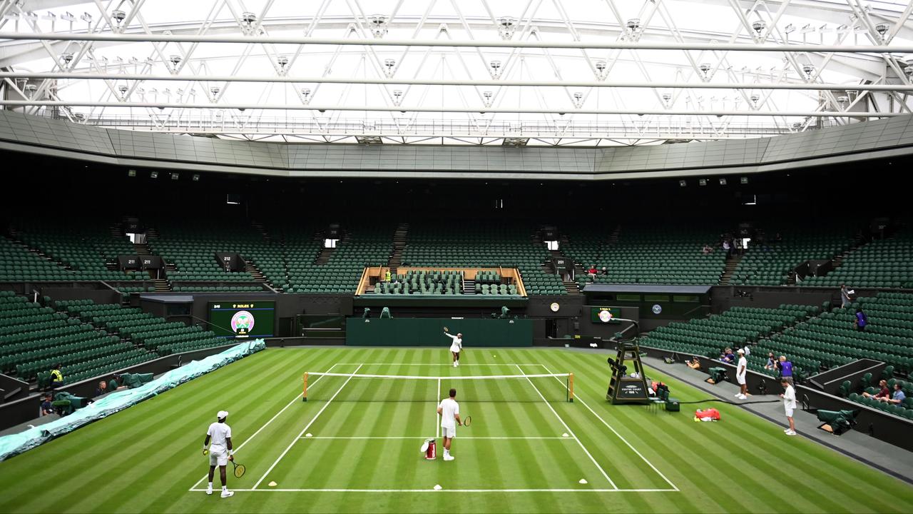 Serena Williams trained on the center court (indoors) at Wimbledon on Friday.
