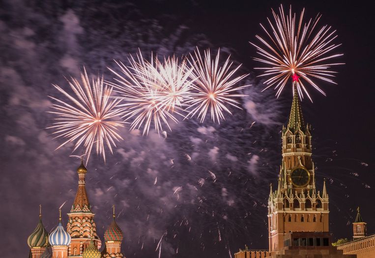 Fireworks display behind Saint Basil's Cathedral in Moscow.  Reuters photo