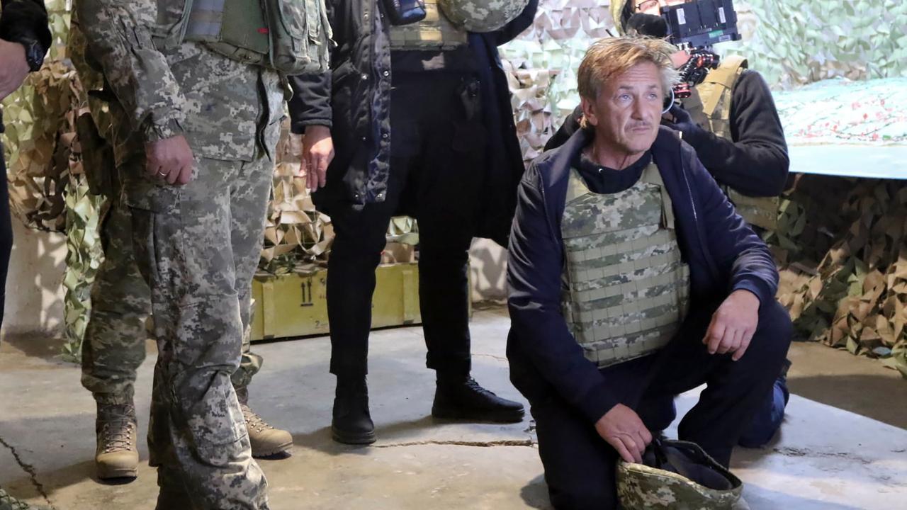 Sean Penn near the front line in Ukraine.